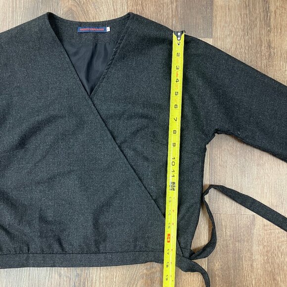 Harvey Faircloth Gray Wool Wrap Blouse Tie Cropped Jacket Top 8 Medium Work - Picture 6 of 10